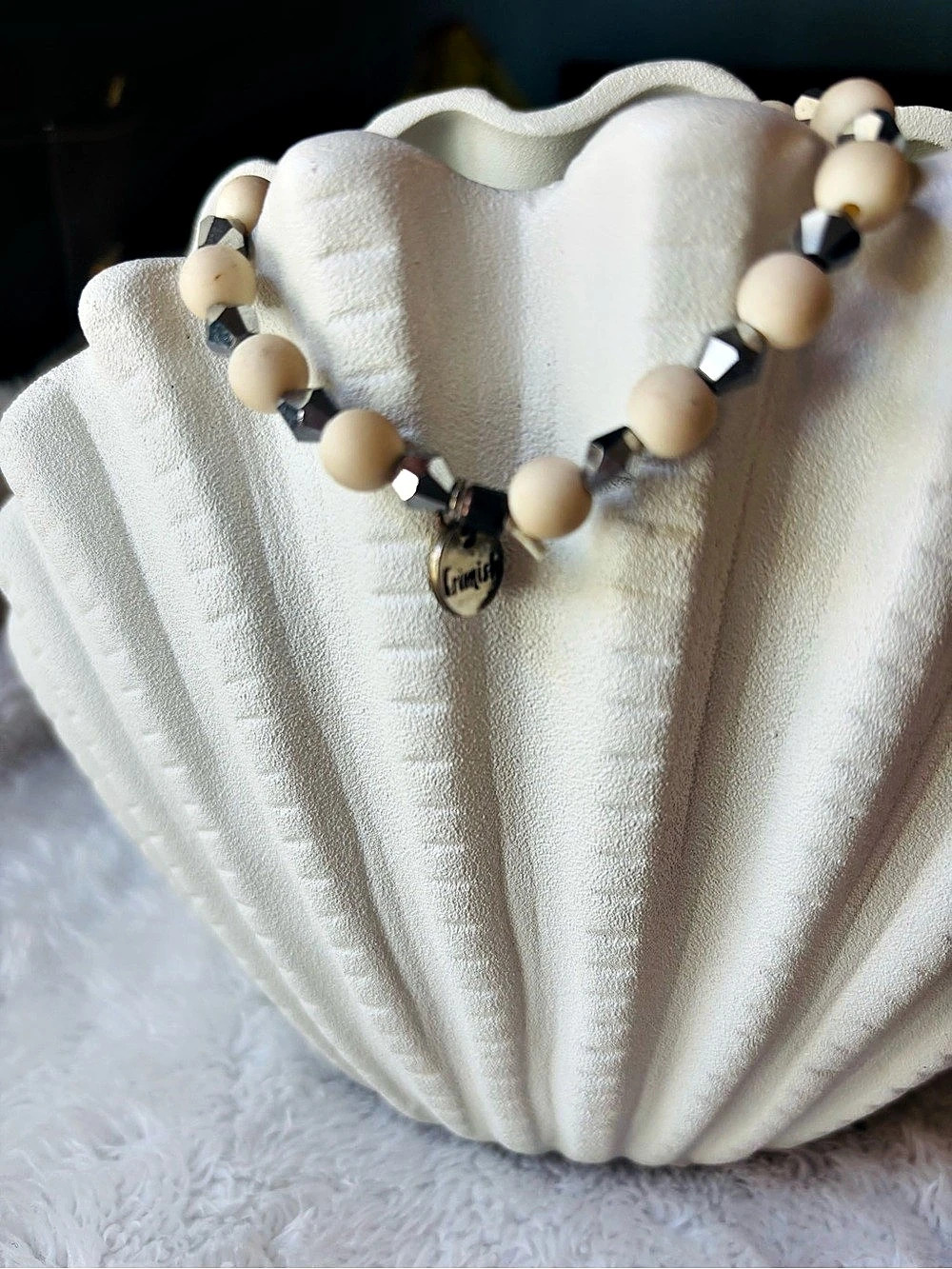 Erimish Cream & Black Beaded Charm Bracelet